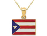 14K Yellow Gold Puerto Rico Flag Charm Pendant Necklace with Chain